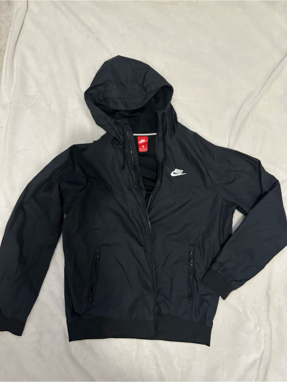Nike Black Hooded Lightweight Jacket with White Swoosh